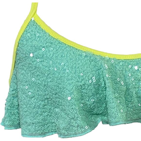 Victoria's Secret Aqua Green Sequin Halter Bikini Top SZ Small Swimwear Beach - Picture 6 of 10